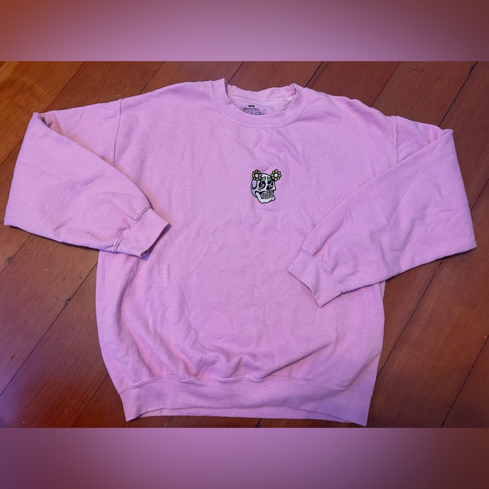 Pink Skull and Flowers Sweatshirt
